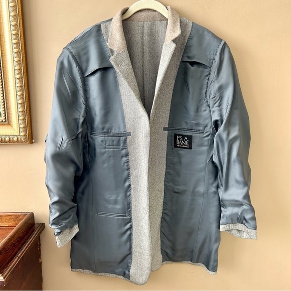 Jos A Bank Sport Coat Gray Herringbone Silk Camel Hair Blazer Size 40 Regular - Picture 6 of 11